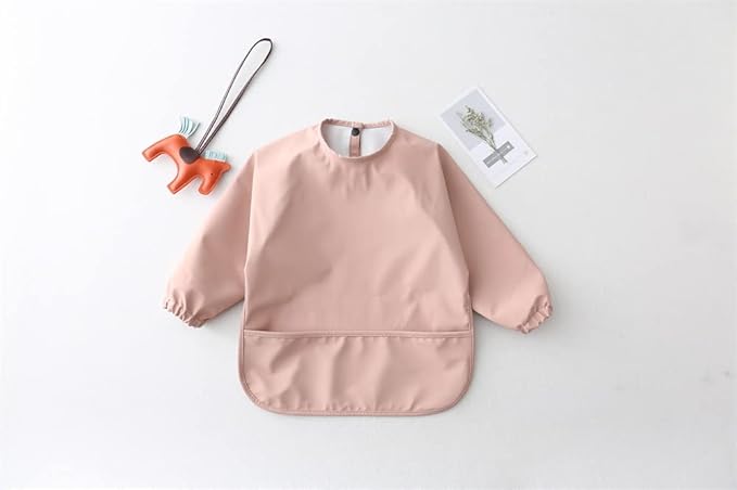 GZMM Waterproof Baby Bibs,Infant Toddler Long Sleeve Feeding Bib With Food Catcher,Wipe Clean & Washable