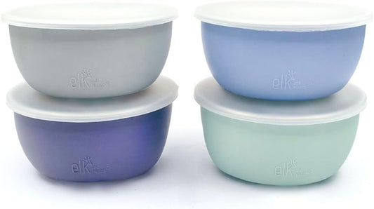 Elk and Friends Stainless Steel Bowls + Silicone Sleeve and Storage Lid | Baby, Toddler, Kids | Cereal & Snack Bowls | Storage Containers | Dishwasher Safe | 4 Pack
