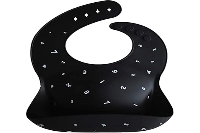 mushie Silicone Baby Bib | Adjustable Fit Waterproof Bibs (Numbers Black)