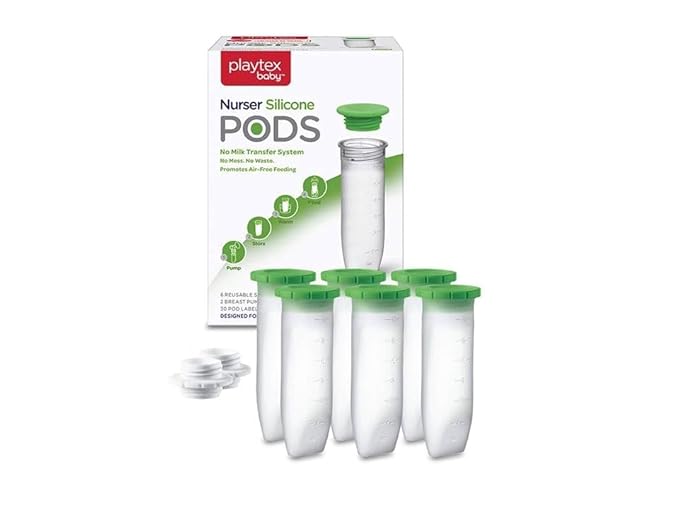 Playtex Baby Nurser Reusable Silicone PODS, 6 Oz (6 Count), Anti-Colic, Gas Reduction, Connects to Breast Pump, Freezer Friendly, Feeding Essentials for Newborn and Breastfeeding Babies