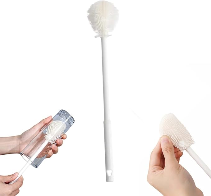 360° Flexible Silicone Bottle Brush with Long Handle,2025 New Multifunction Cleaning Foldable Cleaning Tool,Soft Bristle Silicone Cup Brush for Narrow Neck Bottles,Water Bottles (White/1pcs)
