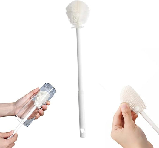 360° Flexible Silicone Bottle Brush with Long Handle,2025 New Multifunction Cleaning Foldable Cleaning Tool,Soft Bristle Silicone Cup Brush for Narrow Neck Bottles,Water Bottles (White/1pcs)