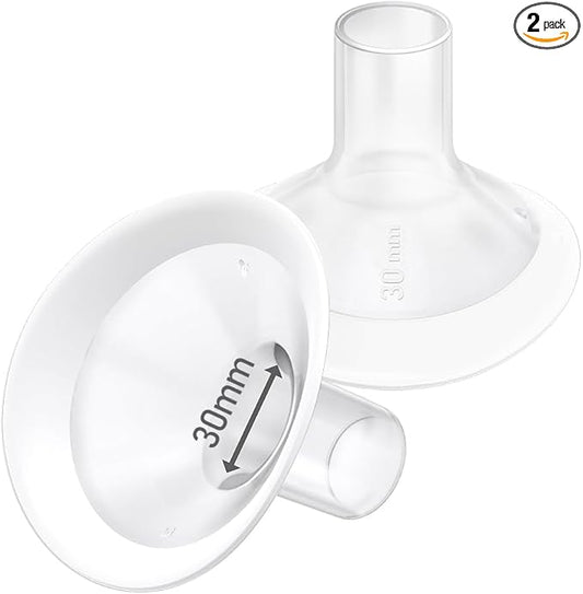2pcs 30mm Soft Rim Flanges with 106 Degree Wider Opening Angle for Medela Breast Pump, PersonalFit, Freestyle, Maxflow, Freestyle Flex Swing Maxi Connector,Lansinoh Signature Pro