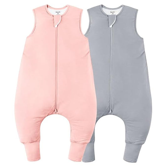 Rayon Made From Bamboo Sleep Sack 12-24 Months 0.5 Tog Ultra Soft Summer Toddler Sleep Sack 1t-2t with Feet 2-Way Zipper Lightweight Sleeping Bag Baby Wearable Blanket (2 Pack)-Pink & Gray