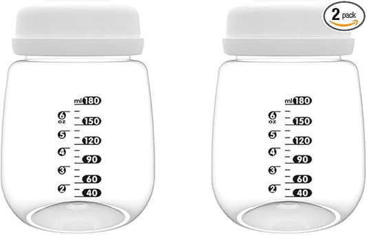 2pcs Breast Pump Collection Bottles for Spectra S2 S1 9 Plus Motif Luna Breast Pumps, 6.oz 180ml Reusable Wide Neck Bottles with Collar and Sealing Disc, Replace for Spectra Bottle