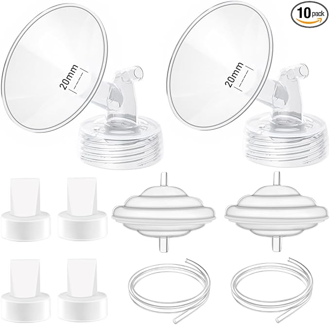 20mm Flange Pump Parts Compatible Spectra S1 S2 9 Breast Pumps Replacement,Full Set Replacements Include Flange Backflow Protector Membrane Duckbill Valve Tube,Not Original Accessories