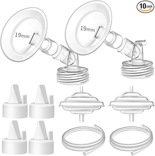 PumpMom-us 19mm Oval Flange Pump Parts for S1 S2 9 Plus Breast Pump, Replacement 19 mm Breast Shield/Duckbill Valves/Backflow Protector/Silicone Tubing