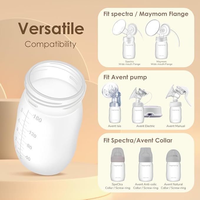 Maymom Wide Neck Breastmilk Collection n Storage Bottle 5.4 oz; Re-markable SureSeal Disc. Fits Spectra S2 Spectra S1 9 Plus.