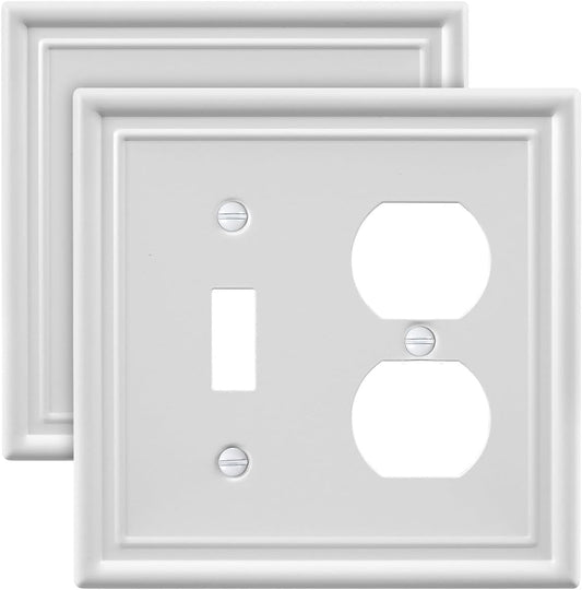 2-Pack Combination 1 Toggle/1 Duplex Wall Plate, Metal Light Switch Cover Plate, Off White, 4.96''*4.88'', Midsize