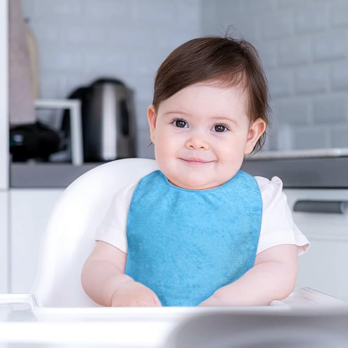 Vicloon Baby Bibs, 5PCS Terry Bib Set, Baby Bibs for Boys, Girls, Terry Drool Cotton Bibs Waterproof protection, Adjustable Elastic Strap, Baby Bandana Drool Bibs for Feeding, Teething Drooling(BULE)