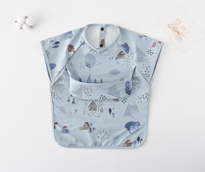 GZMM Waterproof Baby Bibs,Infant Toddler Extra Cover Feeding Bib With Food Catcher,Easy Clean & Washable