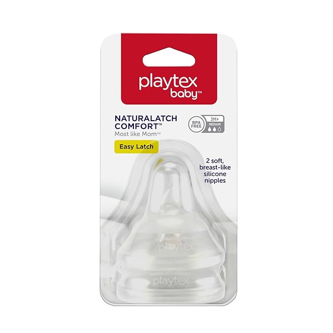 Playtex Baby NATURALATCH Comfort Wide Neck Nipples for Babies 0+ Months, Slow Flow (2 Count), Feeding Essentials for Newborn and Breastfeeding Babies