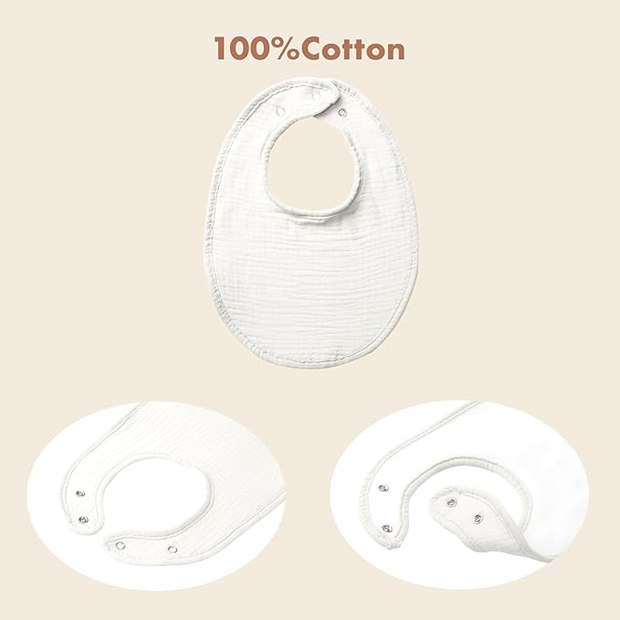 8-Pack Cotton Baby Drool Bibs - Quick-Dry Absorbent Bandana Bibs, Adjustable Snaps for Newborn to 24M