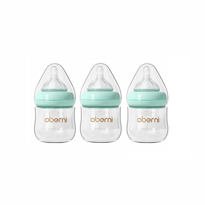 Glass Baby Bottles, Newborn Baby Bottle 4oz/120ml with Slow Flow Breast-Like Nipple for 0+, Anti Colic, BPA Free, Blue/3Pack