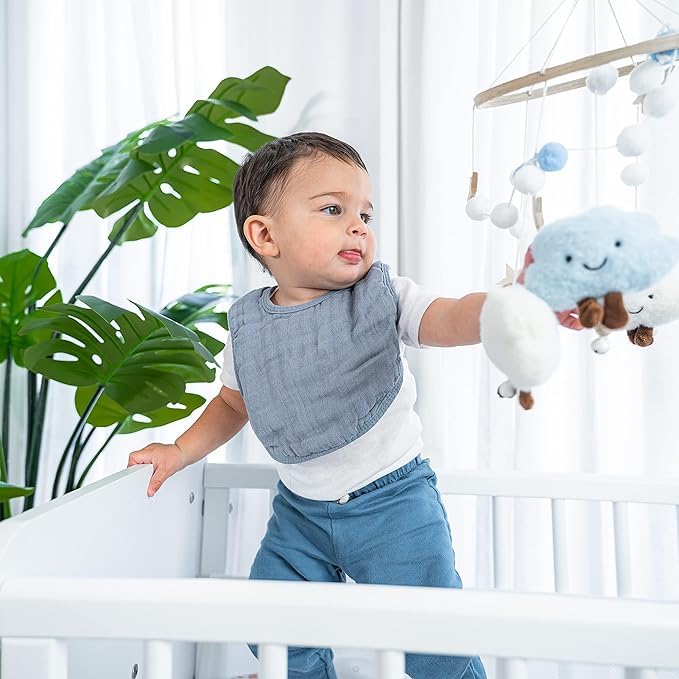 Comfy Cubs Muslin Bibs for Babies, Pack of 4 - Soft and Highly Absorbent, Feeding, Drool and Teething Bib, Adjustable Snaps - Stylish & Colorful Unisex Designs, Giftable Set - Multicolor