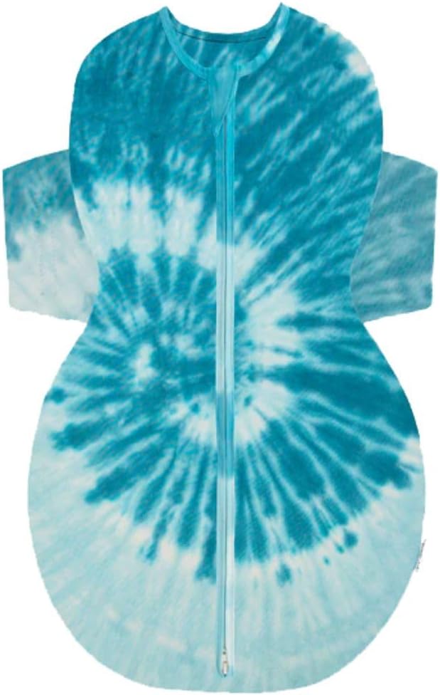Happiest Baby SNOO Sleep Sack - 100% Organic Cotton Baby Swaddle Blanket - Doctor Designed Promotes Healthy Hip Development (Tie Dye Blue, Medium)