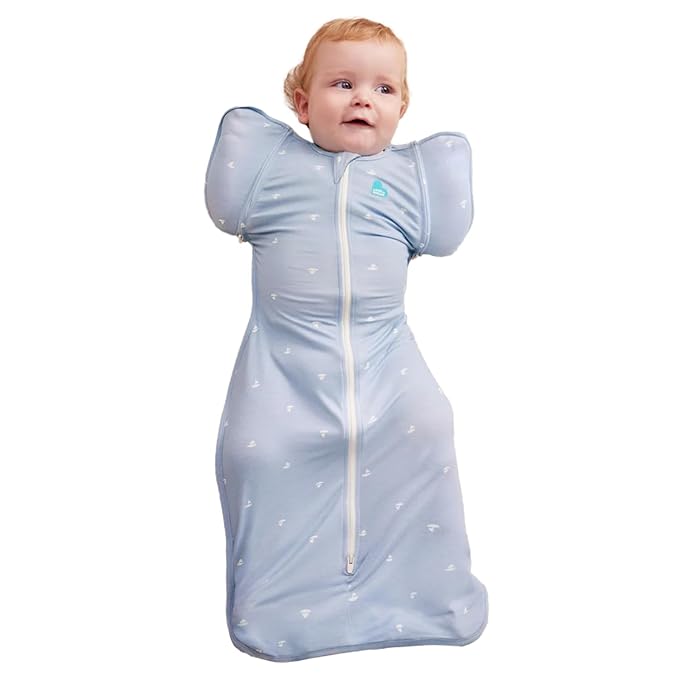Love To Dream Swaddle Up Transition Bag, Viscose from Bamboo, Arms Up Position, Soft and Sustainable Bamboo Fabric, Sleep Bag, 1.0 TOG, (20-24°C) Ideal for moderate temps (Boats Mist, Medium, 6–8.5kg)