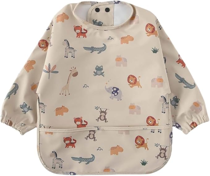 GZMM Waterproof Baby Bibs,Infant Toddler Long Sleeve Feeding Bib With Food Catcher,Easy Clean & Washable