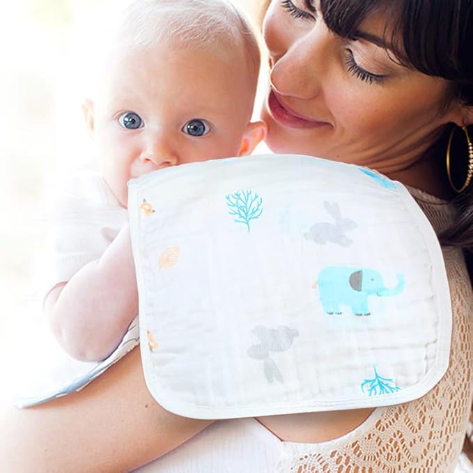 Yoofoss Muslin Burp Cloths for Baby 10 Pack 100% Organic Cotton Baby Washcloths for Boys Girls Large 20''X10'' Super Soft and Absorbent Elephant