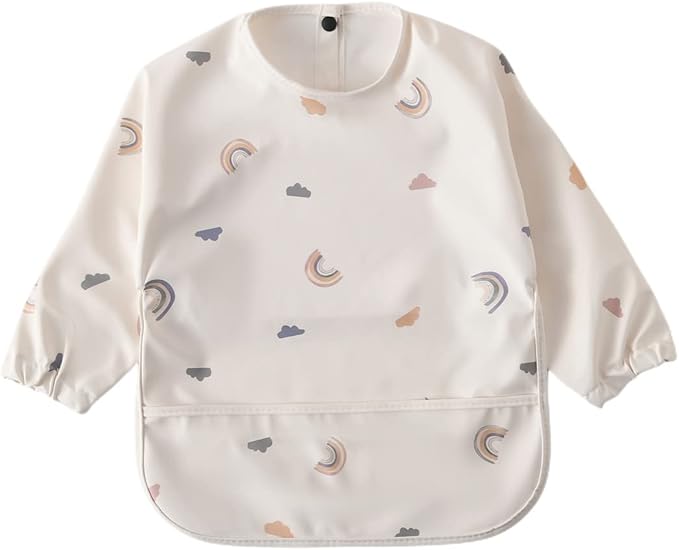GZMM Waterproof Baby Bibs,Infant Toddler Long Sleeve Feeding Bib With Food Catcher,Easy Clean & Washable