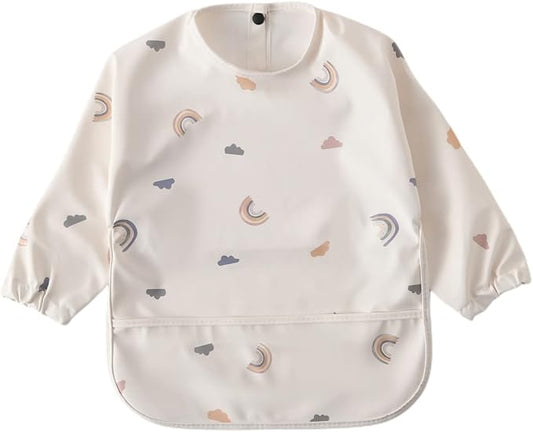 GZMM Waterproof Baby Bibs,Infant Toddler Long Sleeve Feeding Bib With Food Catcher,Easy Clean & Washable