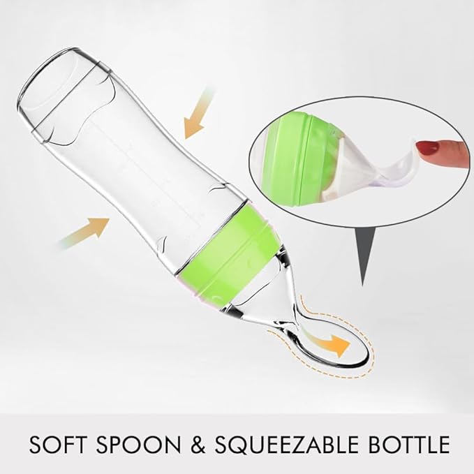 Matyz 2 PCS Silicone Baby Food Dispensing Spoon (Green, 4oz/120ml) Squeeze Feeder with Spoon - Spoon Bottle for Baby - Baby Spoon Feeder Bottle Baby Solid Food Feeder - Ideal for 4 Months+ Babies