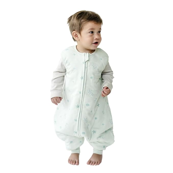 Tealbee Dreamsuit Toddler Sleep Sack with Feet – Walker Sleep Bag with Legs, Rayon made from Bamboo, Winter 1.5 TOG, 2-Way Zipper, 12m-2T - Seashell