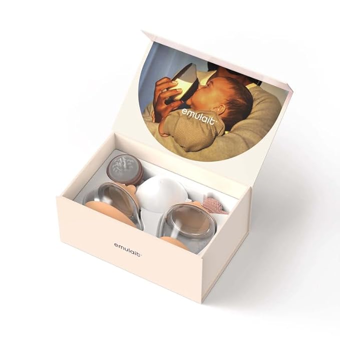 Emulait Baby Bottle Starter Kit Includes 2 Bottles 2 Nipples 2 Caps 2 Lids 2 Responsive Flow Valves, Cleaning Brush - Light - Shape 1-RFV