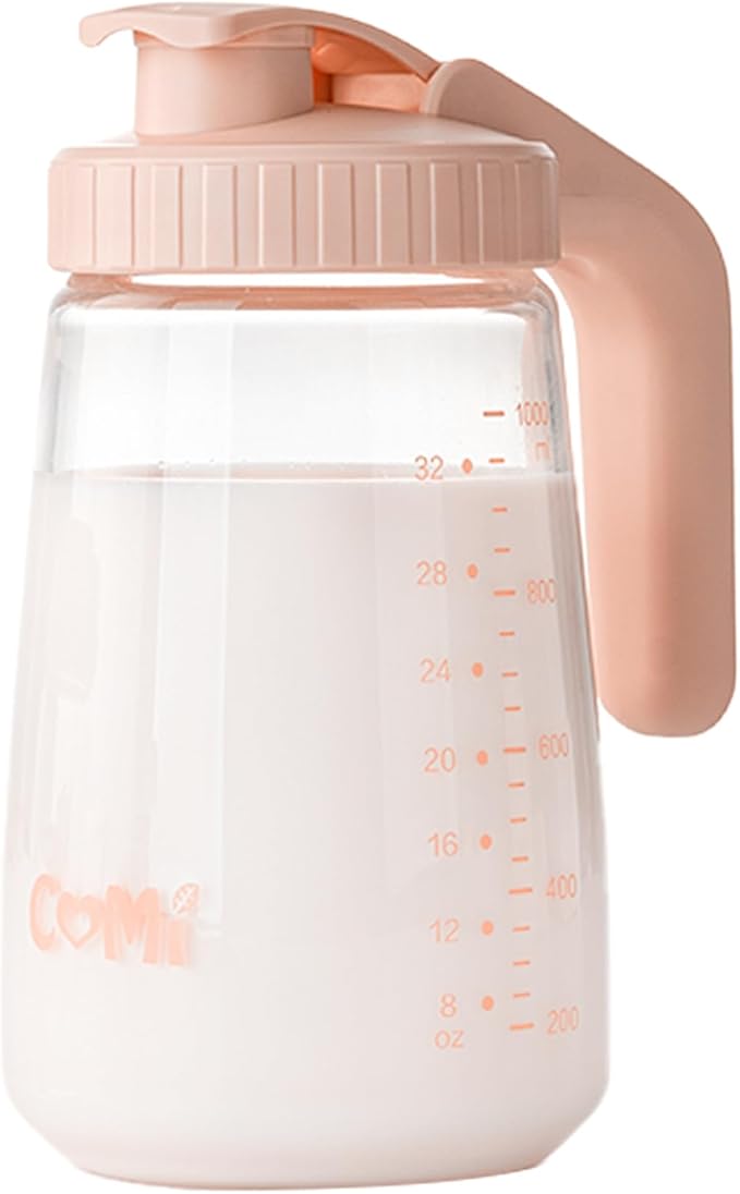 COMI 34oz Breast Milk Pitcher,No Leak Breast Milk Storage Containers for Fridge,Resistant to Heat and Cold,Wide Mouth Breastfeeding Essentials with Sealing Ring,Baby Formula Maker,Pink