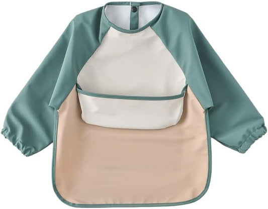 GZMM Waterproof Baby Bibs,Infant Toddler Long Sleeve Feeding Bib With Food Catcher,Wipe Clean & Washable