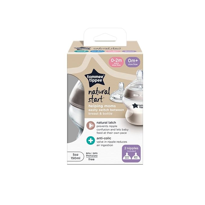 Tommee Tippee Natural Start Anti-Colic 5 oz BPA Free Baby Bottle, Newborn 0+ months, Slow Flow Breast-Like Nipple, Self-Sterilizing, Designed for Seamless Transition Between Bottle & Breast, Pack of 1