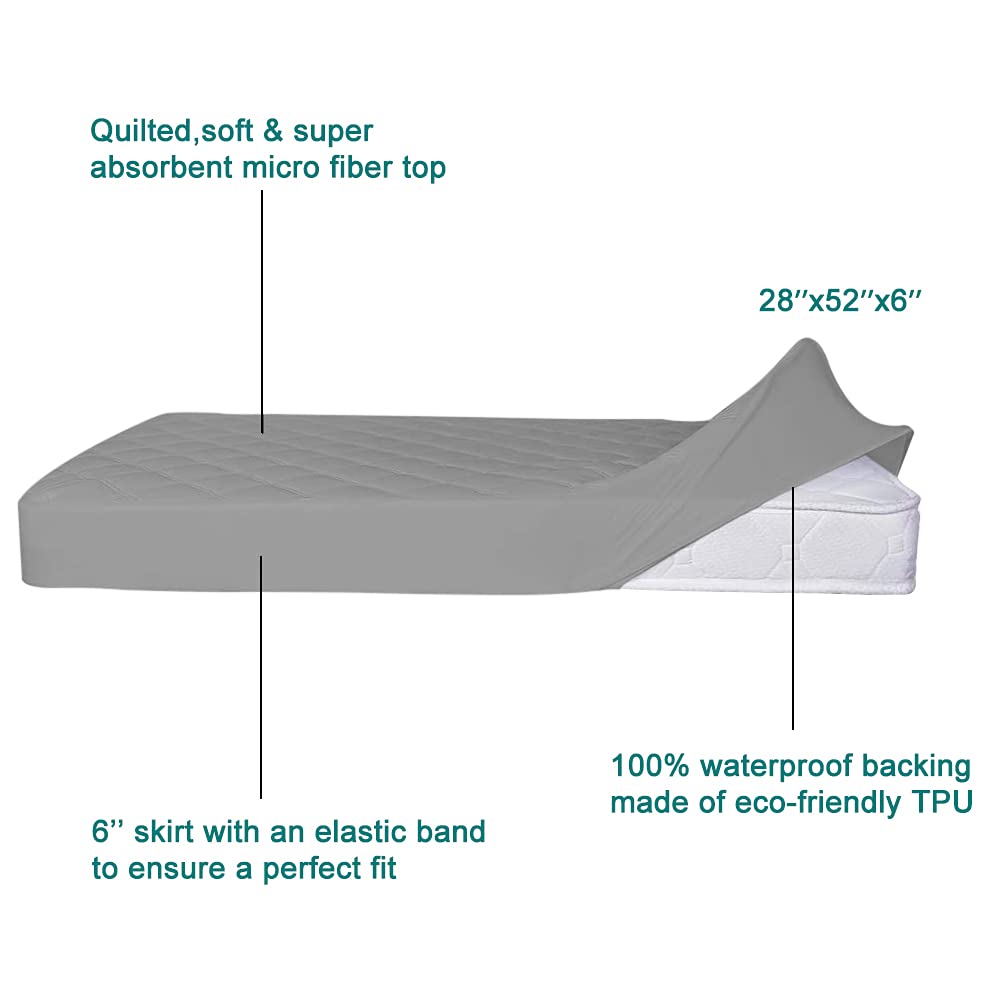 Yoofoss Waterproof Crib Mattress Protector, Quilted Fitted Crib Mattress Pad, Ultra Soft Breathable Toddler Mattress Protector Baby Crib Mattress Cover Breathable and Hypoallergenic (28''x52'')