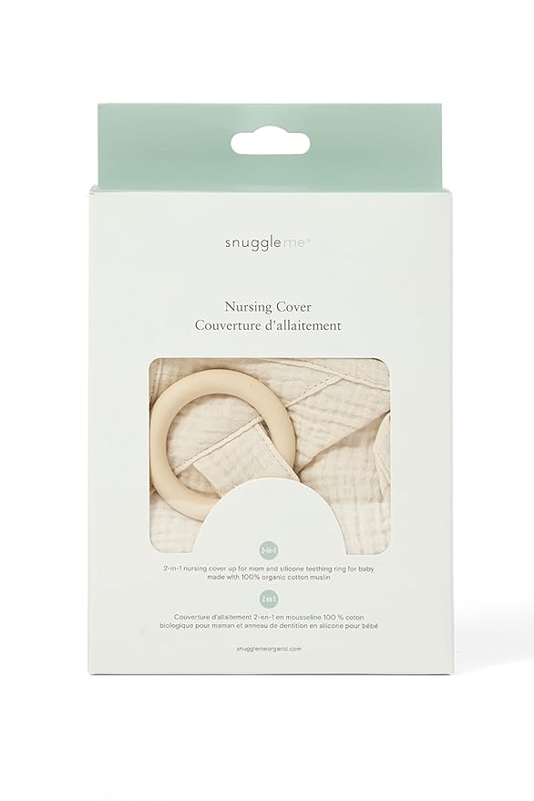 snuggle me® Nursing Cover - 100% Organic Cotton Muslin Nursing Cover Up for Breastfeeding with a BPA-Free Silicone Teether Ring, Ultra-Soft & Lightweight (33.5″ × 39.4″)