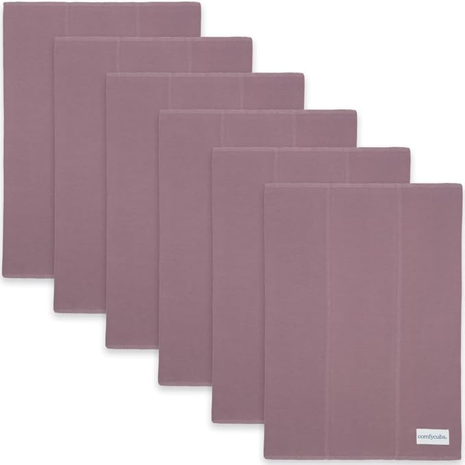 Comfy Cubs Baby Burp Cloths Set (Pack of 6) - Large, 6-Layer, Ultra Absorbent 100% Cotton for Infant Spit-Up, Drool, and Messes - Soft, Gentle, Thoughtful New Born Baby Gifts, Mulberry