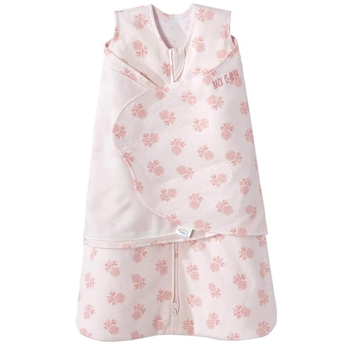 HALO 100% Cotton Sleepsack Swaddle, 3-Way Adjustable Wearable Blanket, TOG 1.5, Watercolor Rose Toss Blush, Small, 3-6 Months