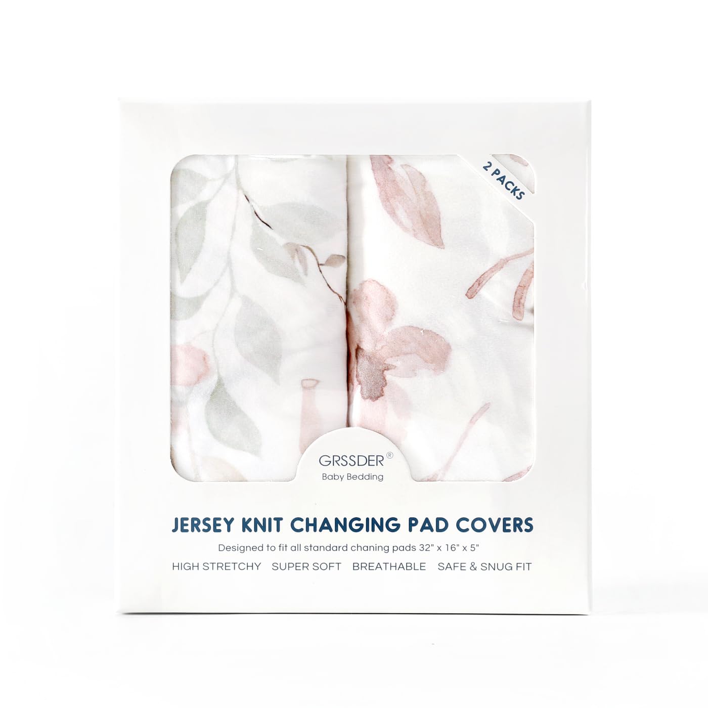 GRSSDER Stretch Ultra Soft Jersey Knit Changing Pad Cover Set 2 Pack, Change Table Pad Covers Fit 32"/34" x 16" Pads Safe and Snug, Beautiful Blush Pink Floral and Cute Animals Print for Girls