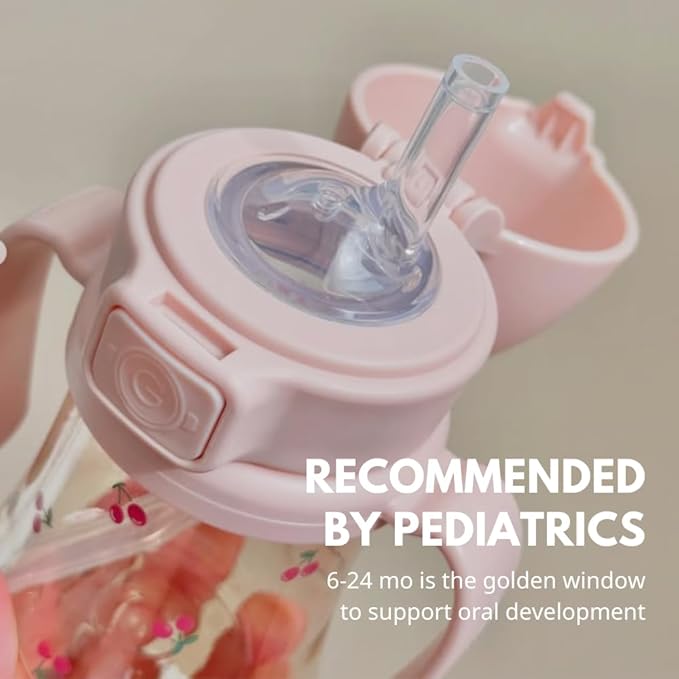 GROSMIMI Flip Top Spill Proof Sippy Cup, PPSU, BPA Free, 10 oz, Stage 2 Straw for Toddlers (Cherry)