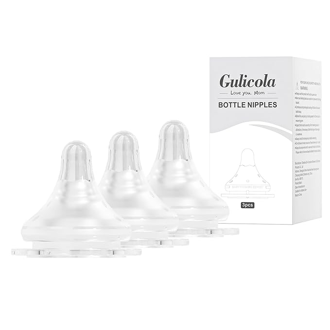 Gulicola Natural Flow Baby Bottle Silicone Nipple Level 1, Slow Flow (S), 1+ Months, 3 Counts (Pack of 1)
