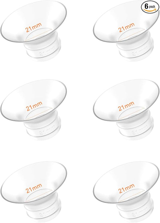 Flange Inserts 21mm 6PCS - Compatible with Momcozy M5/M6/S12 Pro/S9 Pro/V1/V2,Spectra,Medela,Elvie,Lansinoh 24mm Flange - Breast Pump Replacement Pump Parts - BPA Free Silicone,6 Pack