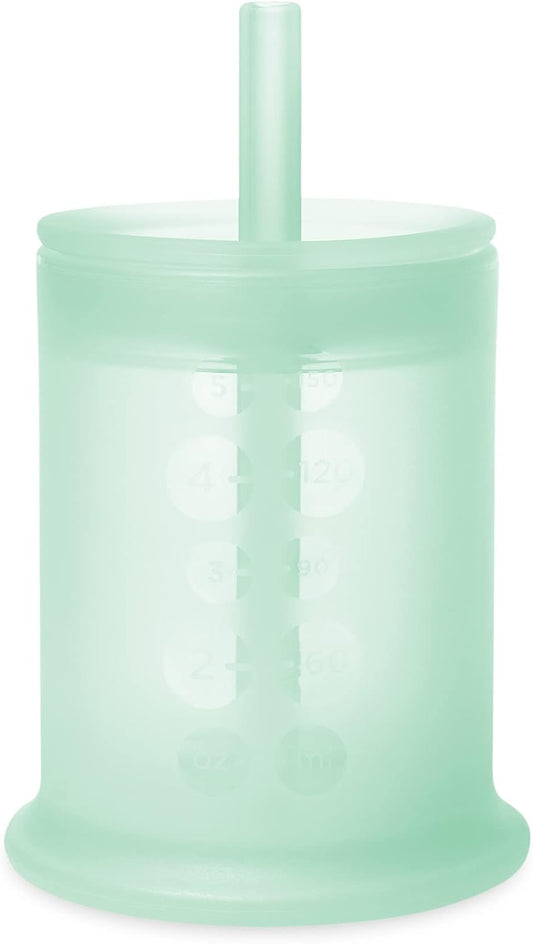 Olababy Silicone Training Cup with Straw Lid | Babies Water Drinking Cup | 6+ Mo Infant To 12-18 Months Toddler | Sippy Cup For Kids & Smoothie Cup | Baby Led Weaning (Mint, 5 oz)