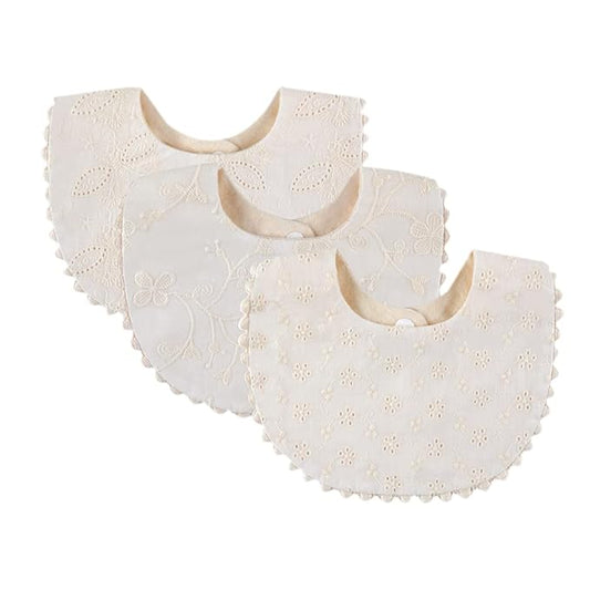 GZMM Baby Bib For Girls,Reversible Waterproof Handmade Natural Cotton Baby Drool Bib 0-12 months 2 Pack (off-white color A, 0-12 months)