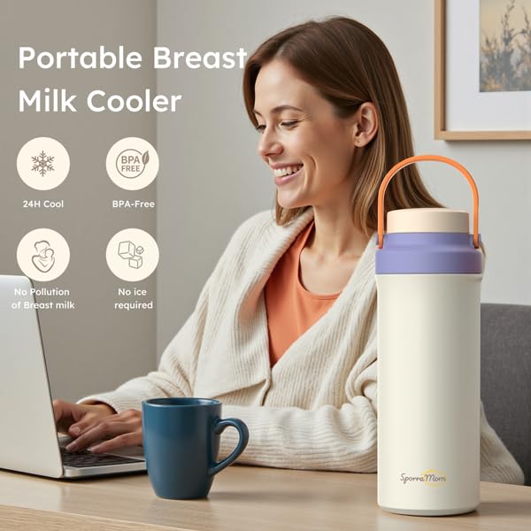 Breastmilk Cooler, Portable Breast Milk Cooler Bottle for Outdoor, 22oz Large Capacity Travel Breastmilk Chiller with 2 Pack Baby Bottles for Breastmilk Storage, Keep Cooling 24H (Purple)