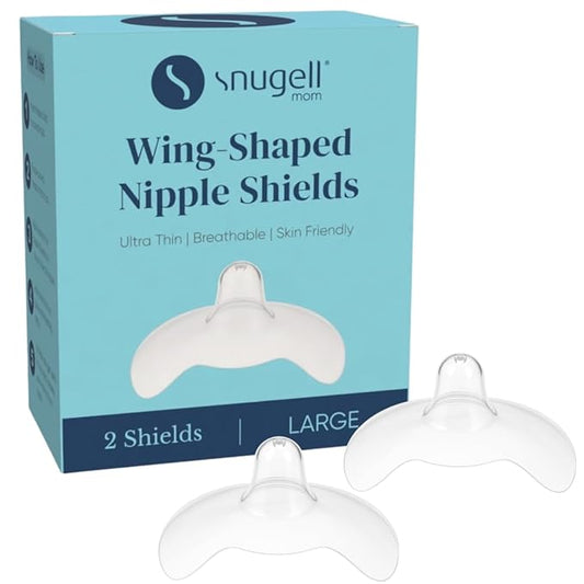Snugell Wing-Shaped Nipple Shields Large| Ultra-Thin Silicone Shields for Nursing | 2-Pack with Protective Case | Designed for Use with Flat or Inverted Nipples