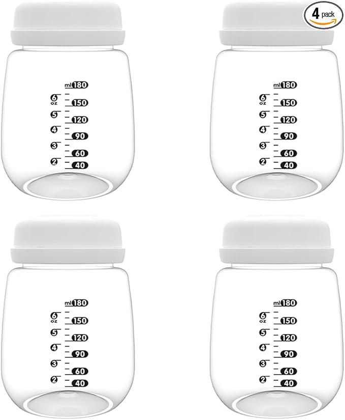 4pcs Breast Pump Collection Bottles for Spectra S2 S1 9 Plus Motif Luna Breast Pumps, 6.oz 180ml Reusable Wide Neck Bottles with Collar and Sealing Disc, Replace for Spectra Bottle