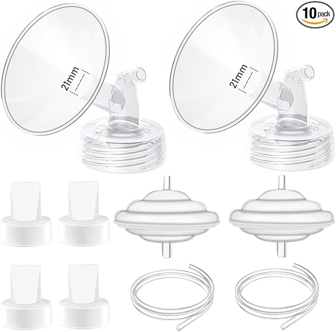 21mm Flange Pump Parts Compatible Spectra S1 S2 9 Breast Pumps Replacement,Full Set Replacements Include Flange Backflow Protector Membrane Duckbill Valve Tube,Not Original Accessories