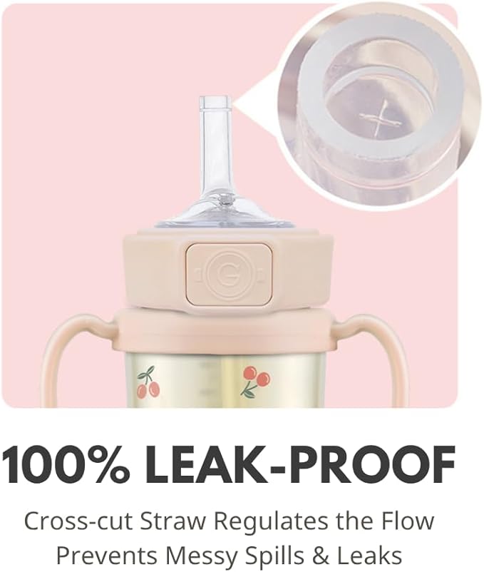 GROSMIMI Flip Top Spill Proof Sippy Cup, PPSU, BPA Free, 10 oz, Stage 2 Straw for Toddlers (Cherry)