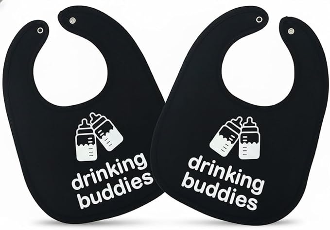 100% Cotton Drinking Buddies Twin Bibs Cute & Practical Unisex Bibs for Twins with Waterproof, Durable, for Everyday Use