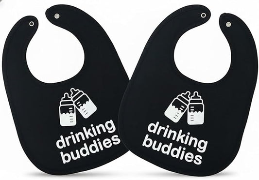100% Cotton Drinking Buddies Twin Bibs Cute & Practical Unisex Bibs for Twins with Waterproof, Durable, for Everyday Use