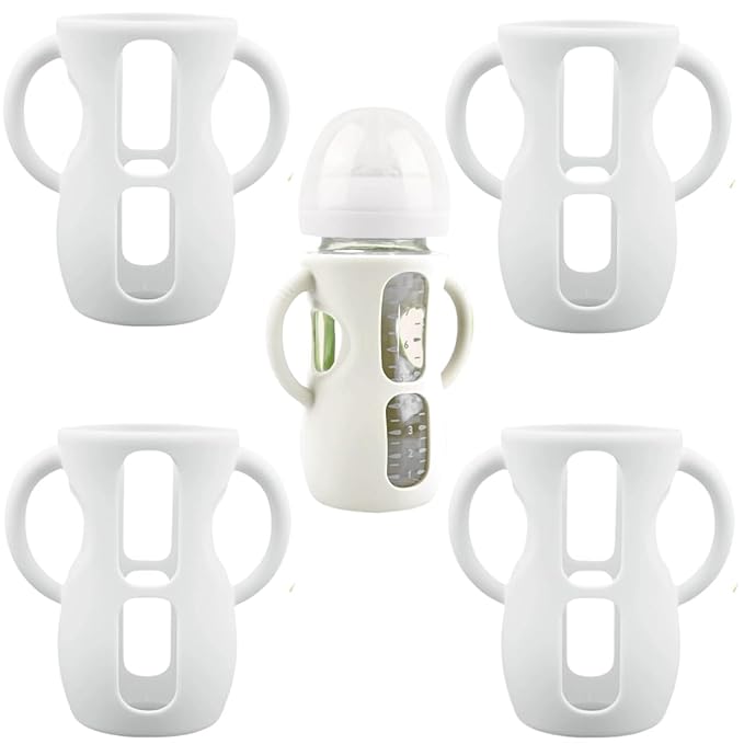 4 Pack Silicone Sleeves for Avent Natural Glass Baby Bottles, Silicone and Easy-Grip Handles for Drop Protection, Compatible with Philips Avent 4/8 OZ Glass Bottle (Milk White, 8 OZ)