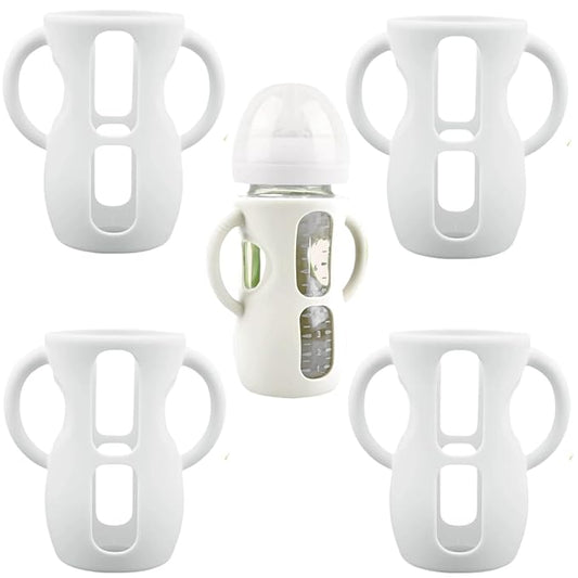 4 Pack Silicone Sleeves for Avent Natural Glass Baby Bottles, Silicone and Easy-Grip Handles for Drop Protection, Compatible with Philips Avent 4/8 OZ Glass Bottle (Milk White, 8 OZ)